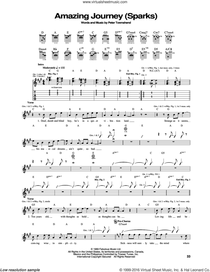Amazing Journey sheet music for guitar (tablature) by The Who and Pete Townshend, intermediate skill level