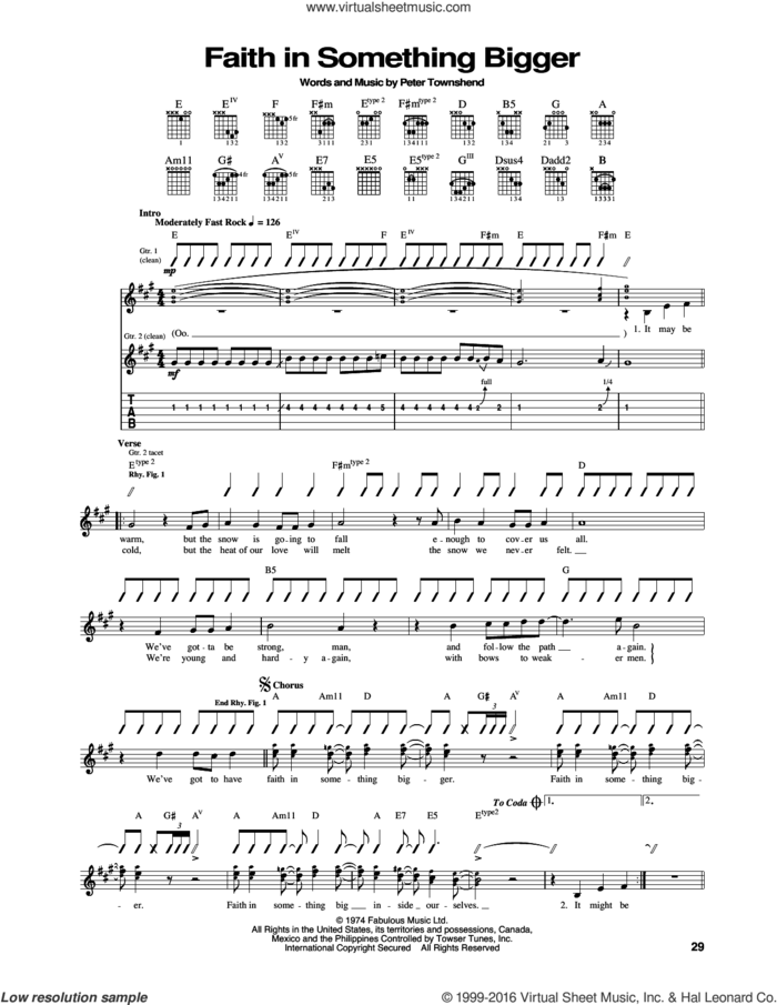 Faith In Something Bigger sheet music for guitar (tablature) by The Who and Pete Townshend, intermediate skill level