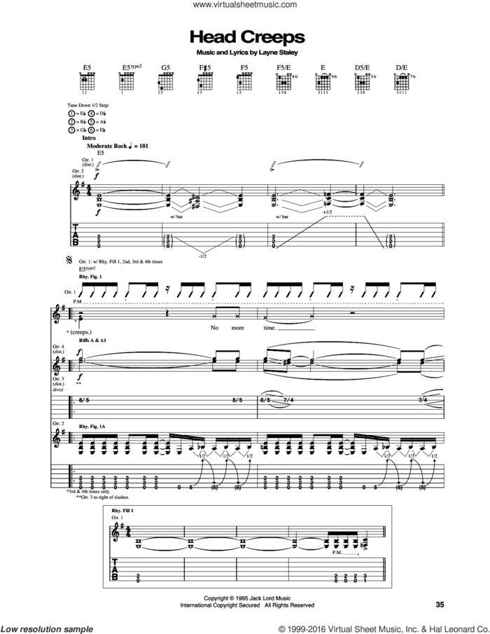 Head Creeps sheet music for guitar (tablature) by Alice In Chains and Layne Staley, intermediate skill level