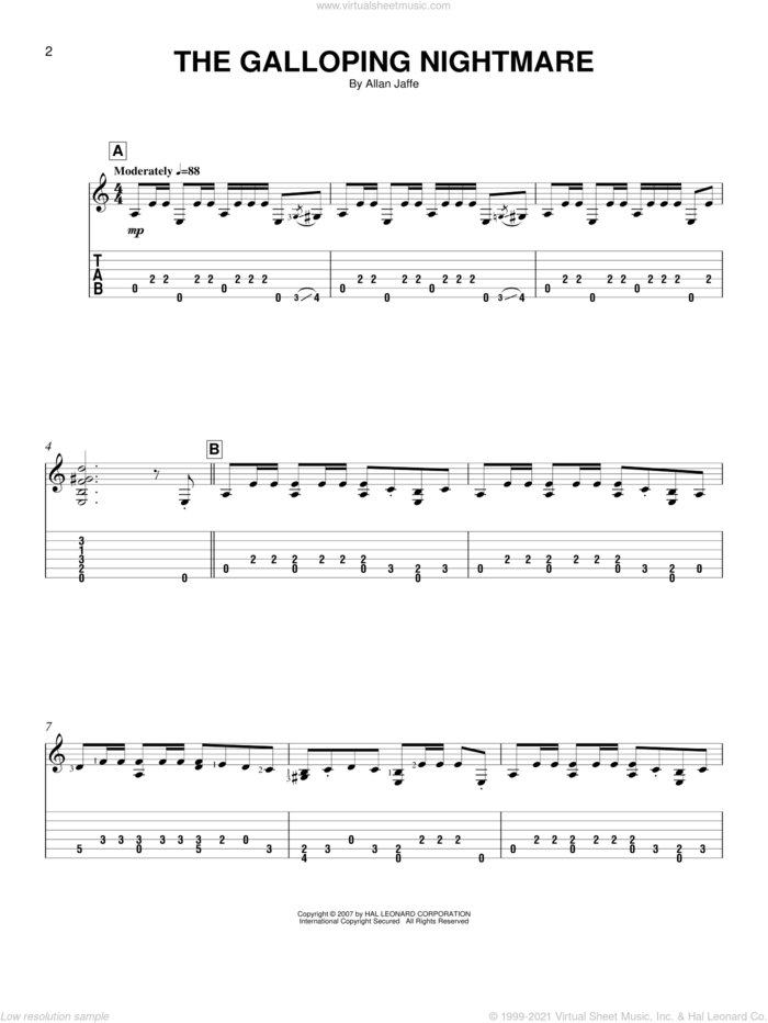 The Galloping Nightmare sheet music for guitar solo (easy tablature) by Allan Jaffe, easy guitar (easy tablature)