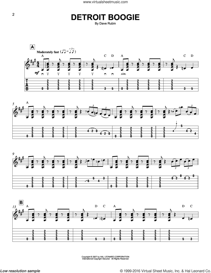 Detroit Boogie sheet music for guitar solo (easy tablature) by Dave Rubin, easy guitar (easy tablature)