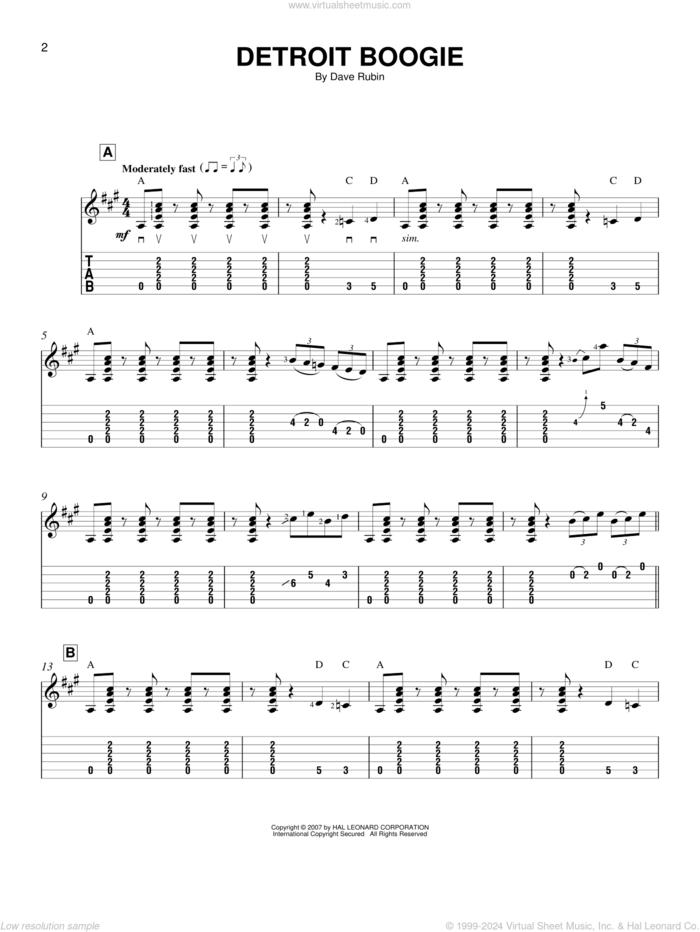 Detroit Boogie sheet music for guitar solo (easy tablature) by Dave Rubin, easy guitar (easy tablature)