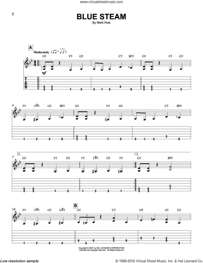 Blue Steam sheet music for guitar solo (easy tablature) by Mark Huls, easy guitar (easy tablature)