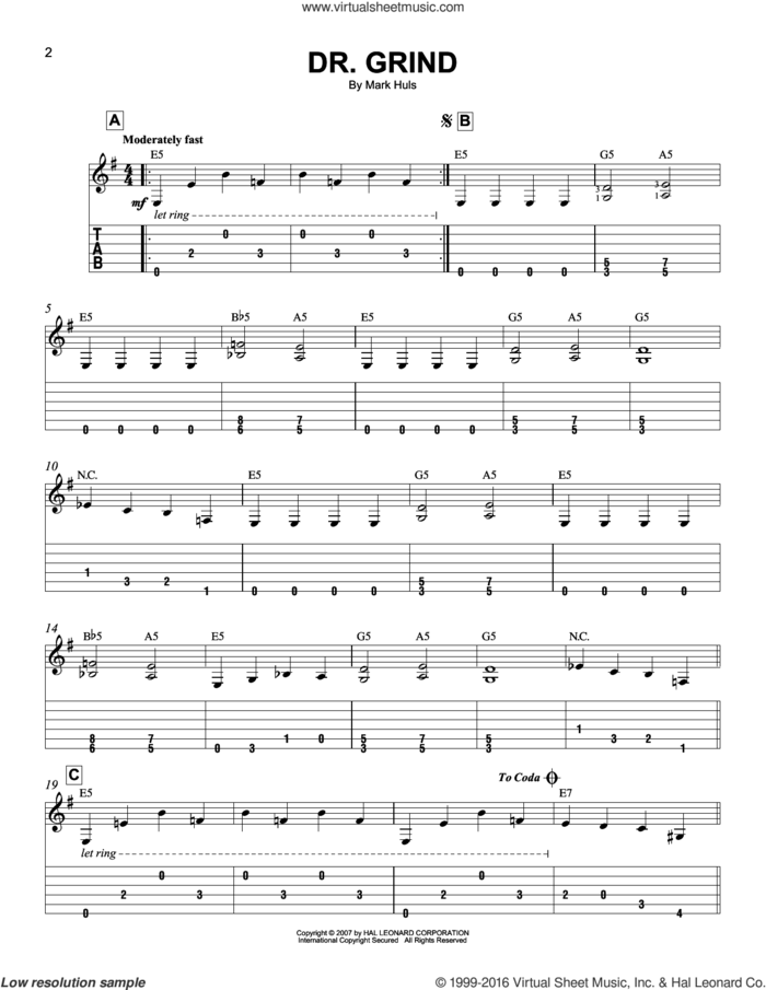 Dr. Grind sheet music for guitar solo (easy tablature) by Mark Huls, easy guitar (easy tablature)