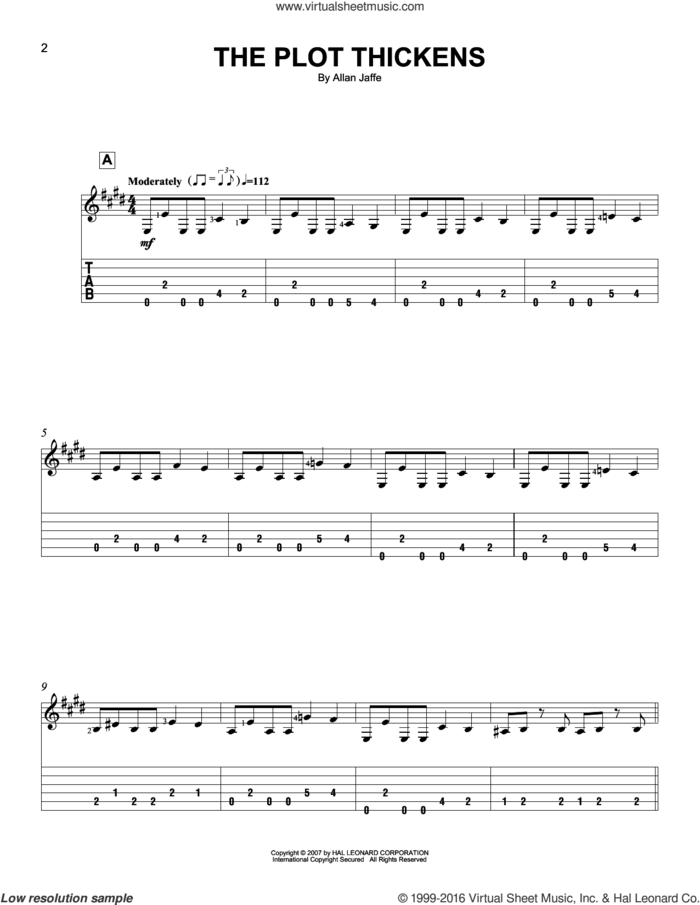 The Plot Thickens sheet music for guitar solo (easy tablature) by Allan Jaffe, easy guitar (easy tablature)