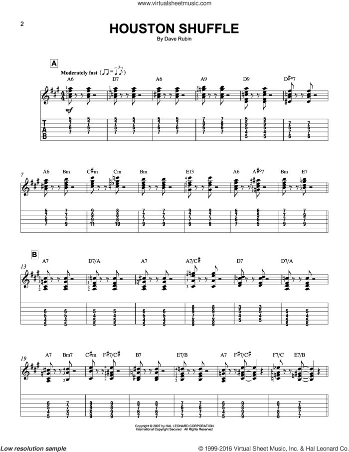 Houston Shuffle sheet music for guitar solo (easy tablature) by Dave Rubin, easy guitar (easy tablature)