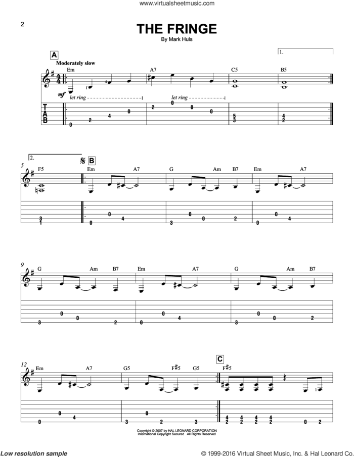 The Fringe sheet music for guitar solo (easy tablature) by Mark Huls, easy guitar (easy tablature)