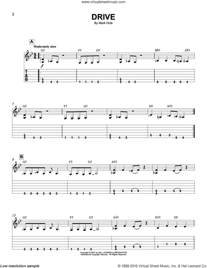 Drive sheet music for guitar solo (easy tablature) by Mark Huls, easy guitar (easy tablature)