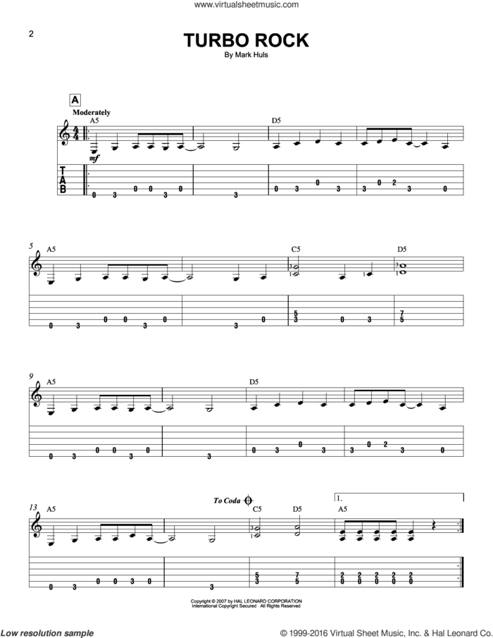 Turbo Rock sheet music for guitar solo (easy tablature) by Mark Huls, easy guitar (easy tablature)