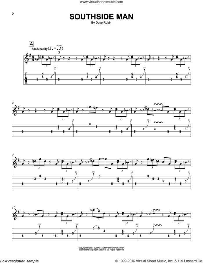 Southside Man sheet music for guitar solo (easy tablature) by Dave Rubin, easy guitar (easy tablature)