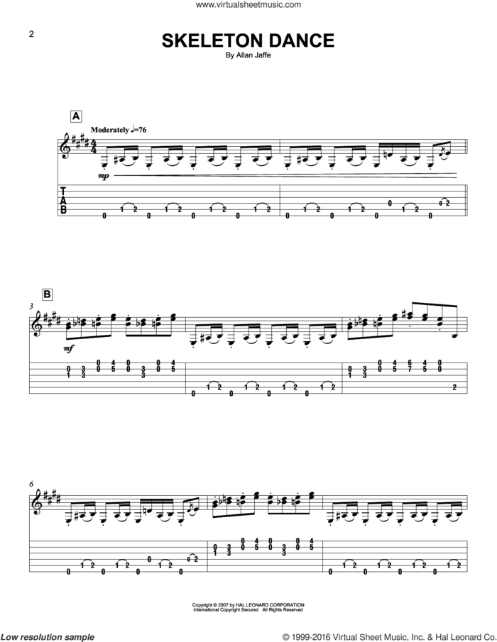 Skeleton Dance sheet music for guitar solo (easy tablature) by Allan Jaffe, easy guitar (easy tablature)
