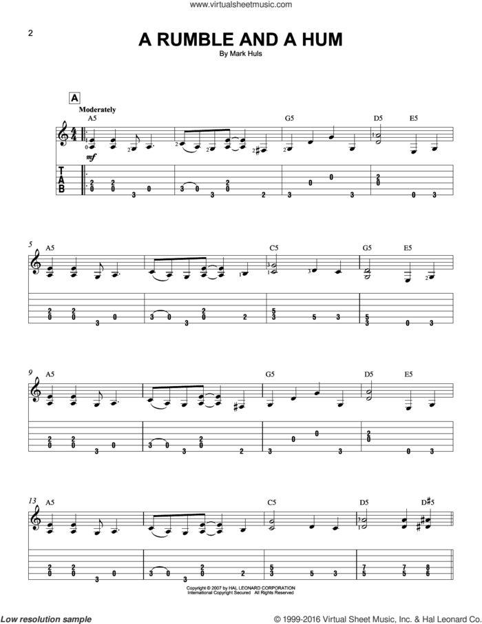 A Rumble And A Hum sheet music for guitar solo (easy tablature) by Mark Huls, easy guitar (easy tablature)
