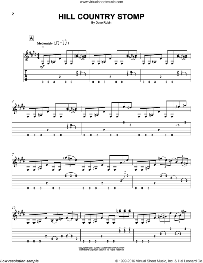 Hill Country Stomp sheet music for guitar solo (easy tablature) by Dave Rubin, easy guitar (easy tablature)
