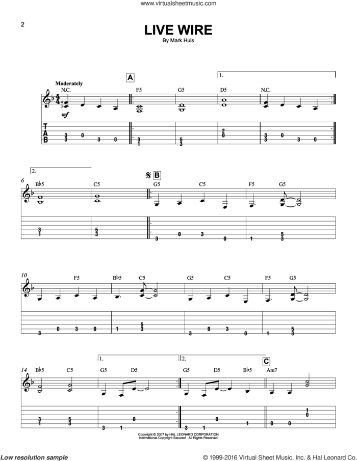 Live Wire sheet music for guitar solo (easy tablature) by Mark Huls, easy guitar (easy tablature)