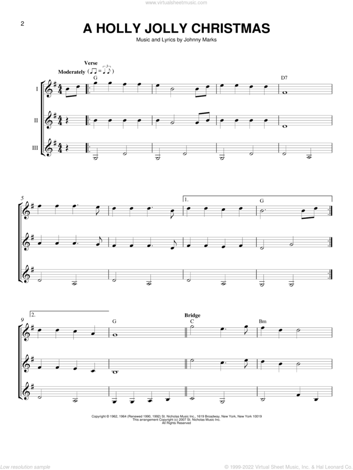 A Holly Jolly Christmas sheet music for guitar ensemble by Johnny Marks and J Arnold, intermediate skill level