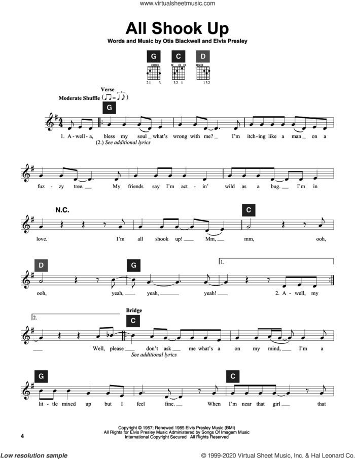 All Shook Up sheet music for guitar solo (ChordBuddy system) by Elvis Presley, Suzi Quatro, Travis Perry and Otis Blackwell, intermediate guitar (ChordBuddy system)