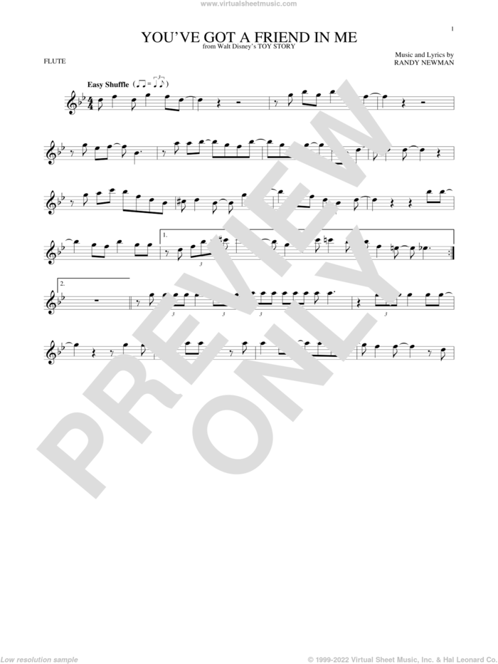 You've Got A Friend In Me (from Toy Story) sheet music for flute solo by Randy Newman, intermediate skill level