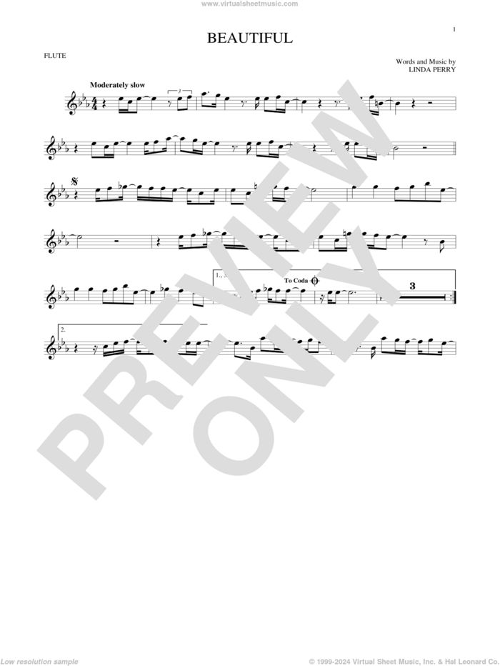 Beautiful sheet music for flute solo by Christina Aguilera, Christina Aguilera & Beverly McClellan and Linda Perry, intermediate skill level