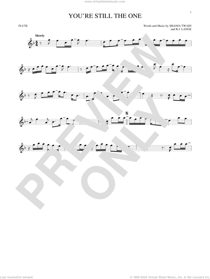 You're Still The One sheet music for flute solo by Shania Twain and Robert John Lange, intermediate skill level