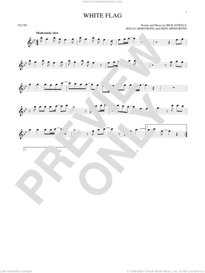 White Flag sheet music for flute solo by Dido Armstrong, Rick Nowels and Rollo Armstrong, intermediate skill level