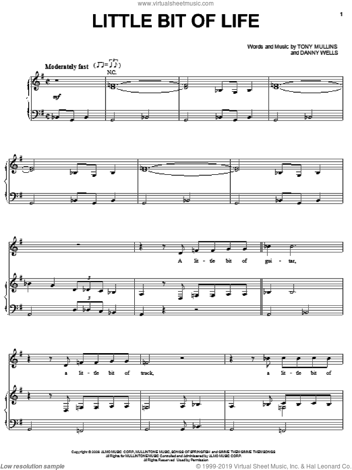 Little Bit Of Life sheet music for voice, piano or guitar by Craig Morgan, Danny Wells and Tony Mullins, intermediate skill level