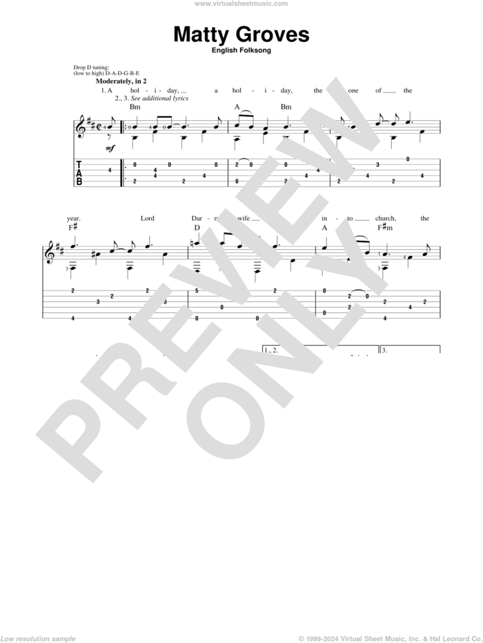 Matty Groves sheet music for guitar solo, intermediate skill level