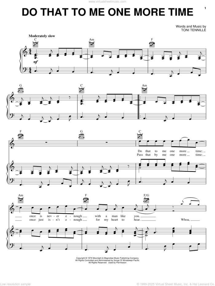 Do That To Me One More Time sheet music for voice, piano or guitar by Captain & Tennille and Toni Tennille, intermediate skill level