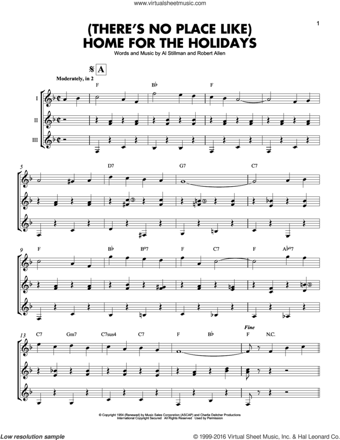 (There's No Place Like) Home For The Holidays sheet music for guitar ensemble by Perry Como, Al Stillman and Robert Allen, intermediate skill level