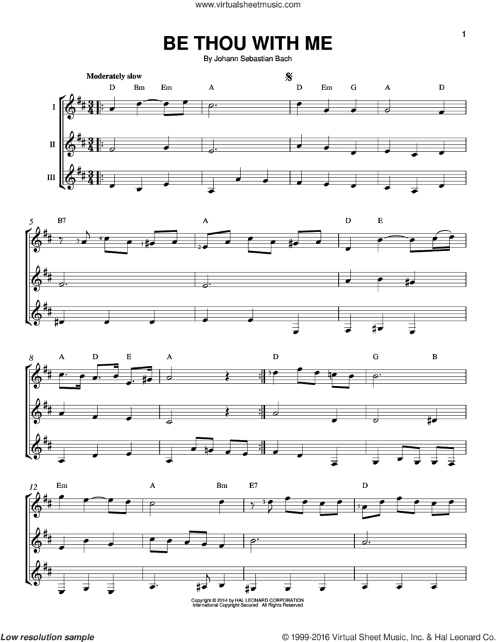 Be Thou With Me sheet music for guitar ensemble by Johann Sebastian Bach, classical score, intermediate skill level