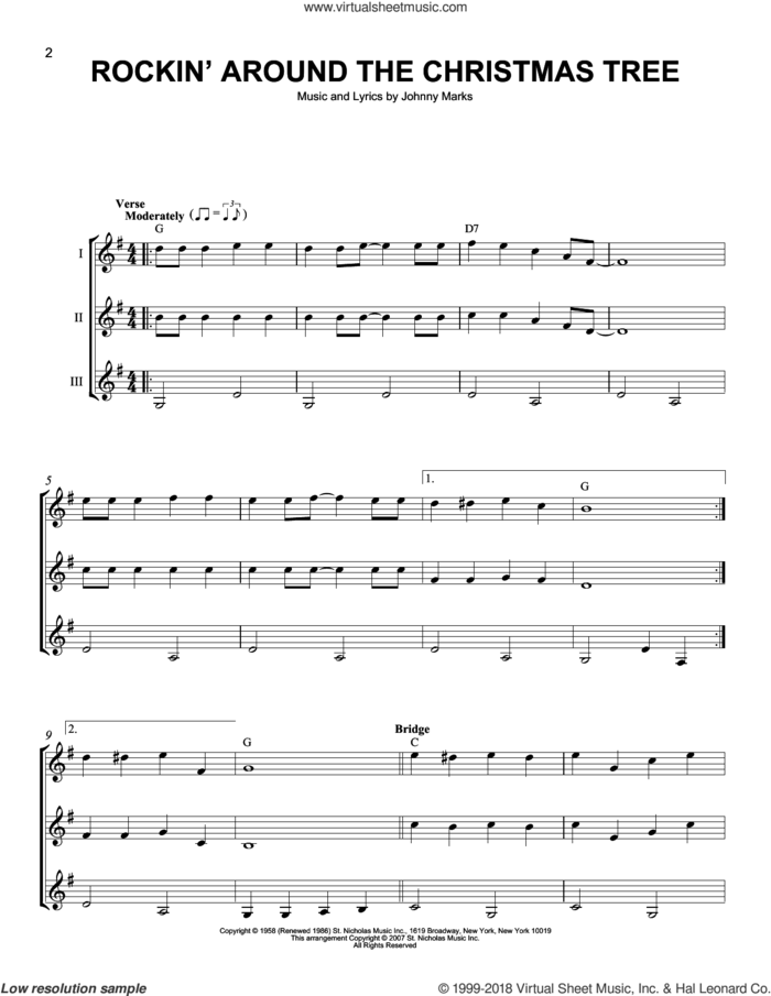 Rockin' Around The Christmas Tree sheet music for guitar ensemble by Johnny Marks, J Arnold, LeAnn Rimes and Toby Keith, intermediate skill level
