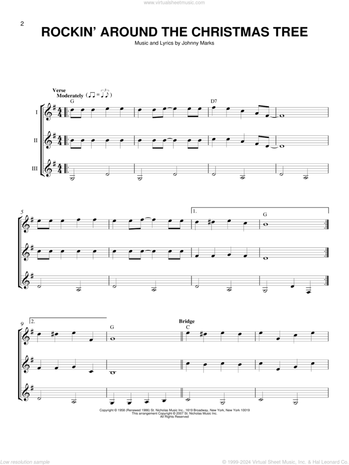 Rockin' Around The Christmas Tree sheet music for guitar ensemble by Johnny Marks, J Arnold, LeAnn Rimes and Toby Keith, intermediate skill level