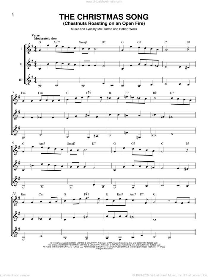 The Christmas Song (Chestnuts Roasting On An Open Fire) sheet music for guitar ensemble by J Arnold and Mel Torme and Mel Torme, intermediate skill level