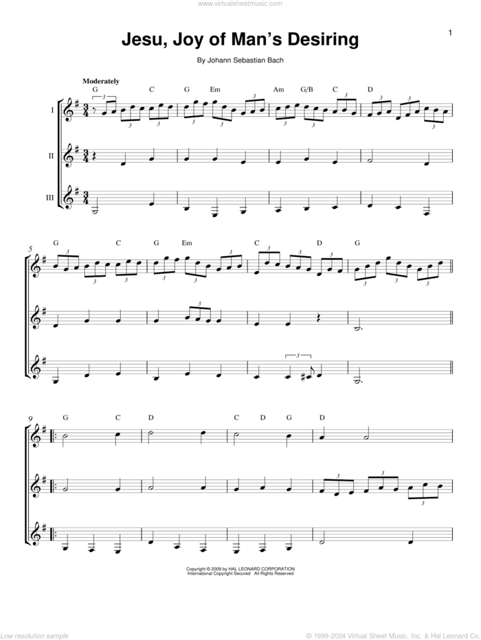 Jesu, Joy Of Man's Desiring sheet music for guitar ensemble by Johann Sebastian Bach, classical wedding score, intermediate skill level