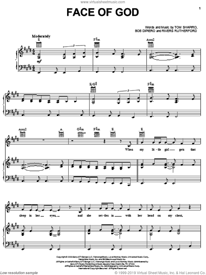 Face Of God sheet music for voice, piano or guitar by Billy Ray Cyrus, Bob DiPiero, Rivers Rutherford and Tom Shapiro, intermediate skill level