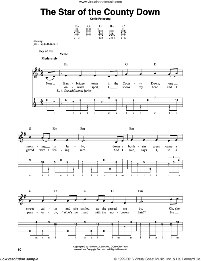 The Star Of The County Down sheet music for banjo solo by Celtic Folksong, intermediate skill level