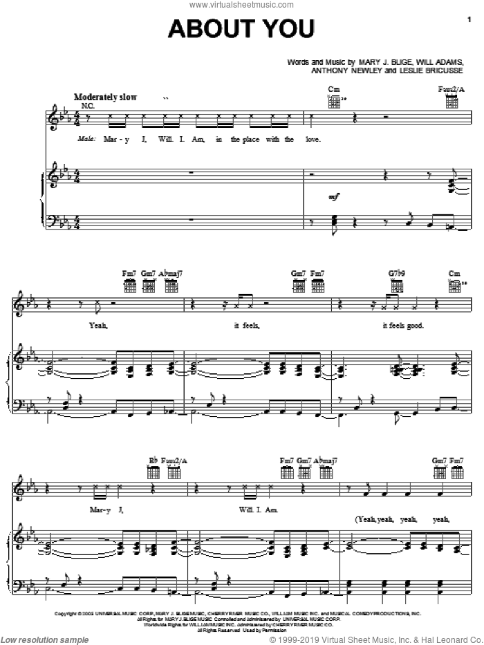 About You sheet music for voice, piano or guitar by Mary J. Blige, Anthony Newley, Leslie Bricusse and Will Adams, intermediate skill level