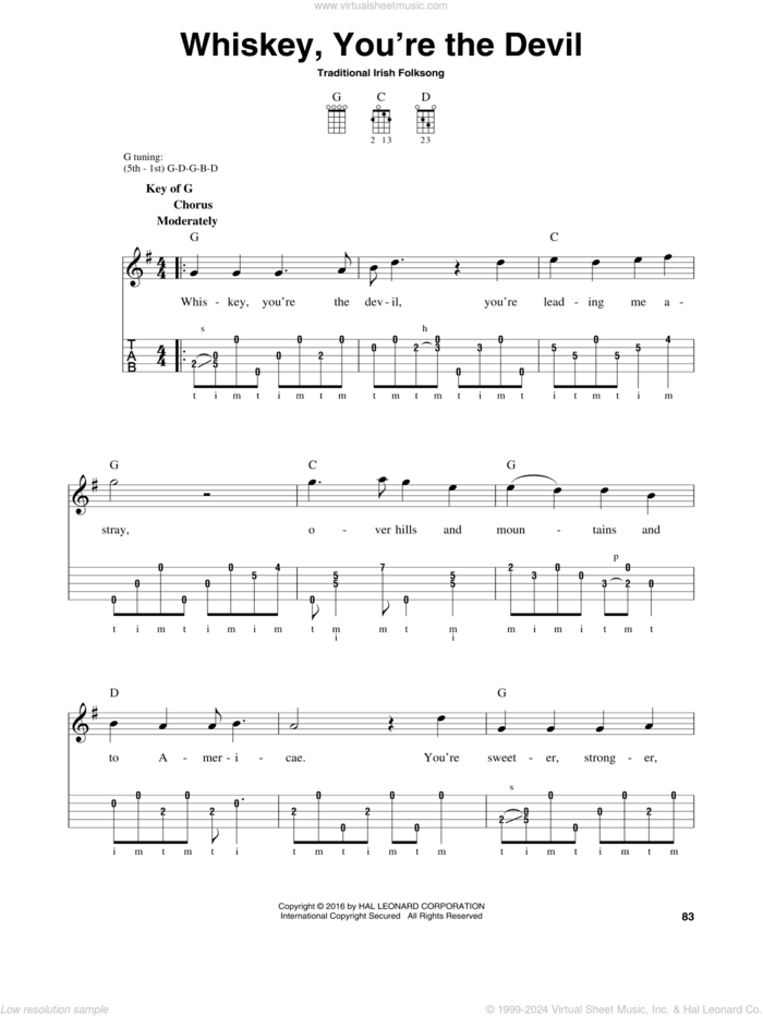 Whiskey, You're The Devil sheet music for banjo solo, intermediate skill level