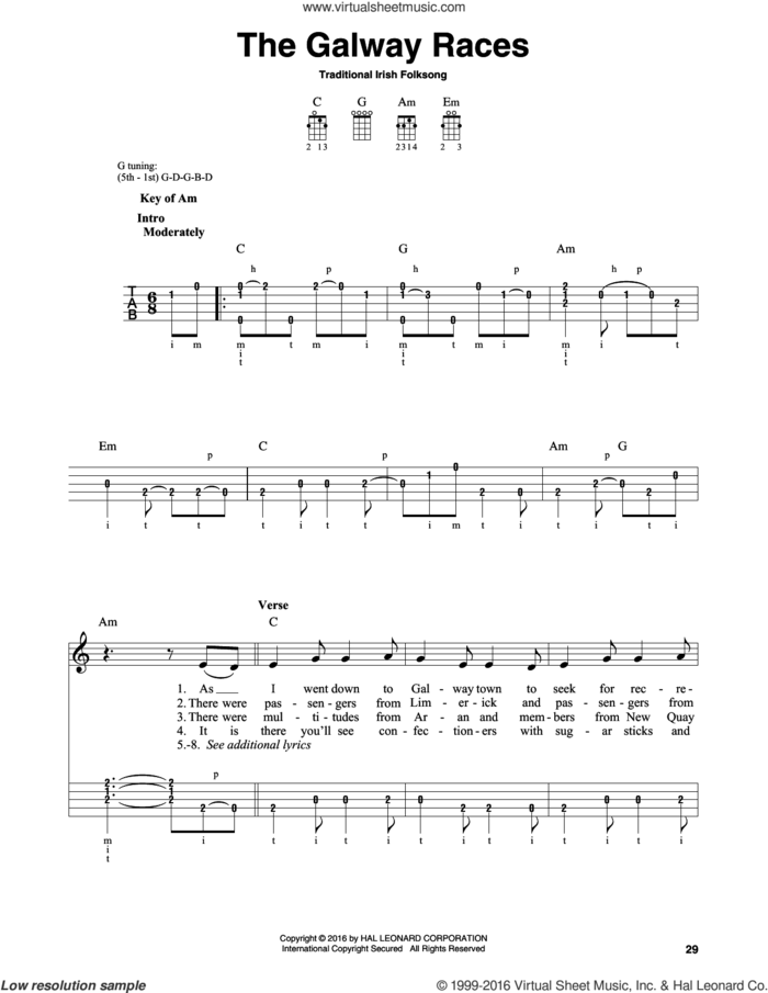 The Galway Races sheet music for banjo solo, intermediate skill level