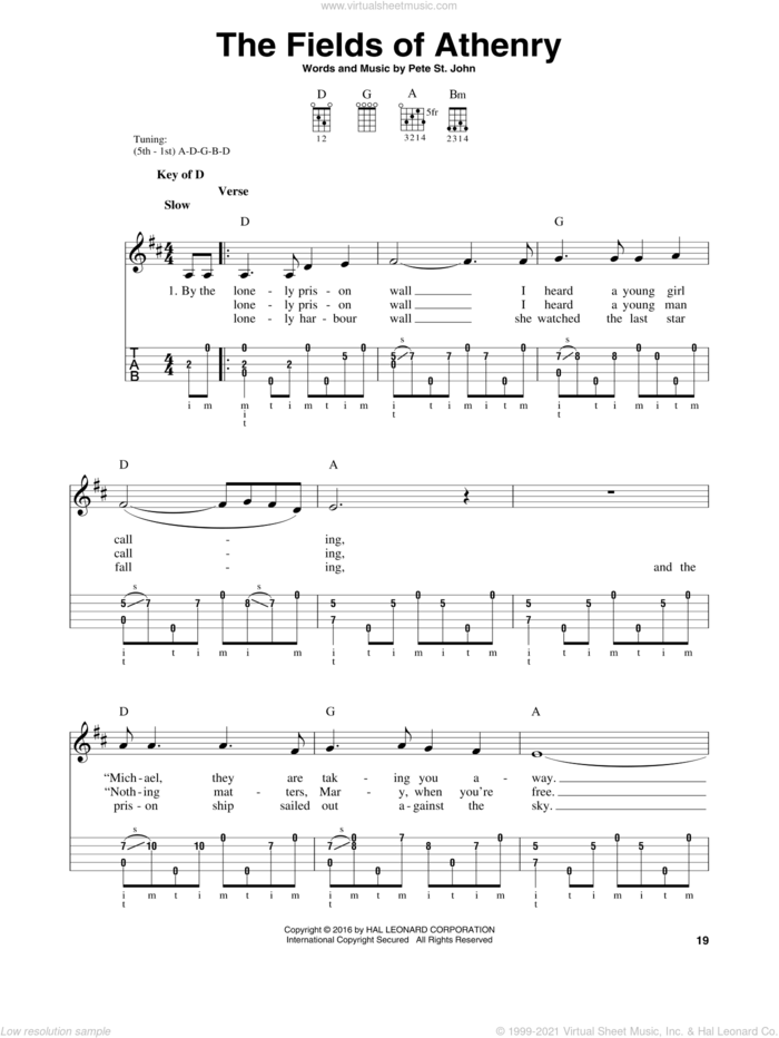 The Fields Of Athenry sheet music for banjo solo by Pete St. John, intermediate skill level