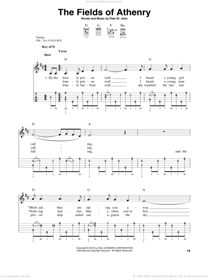 The Fields Of Athenry sheet music for banjo solo by Pete St. John, intermediate skill level