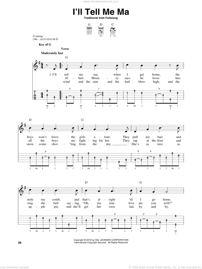 I'll Tell Me Ma sheet music for banjo solo, intermediate skill level