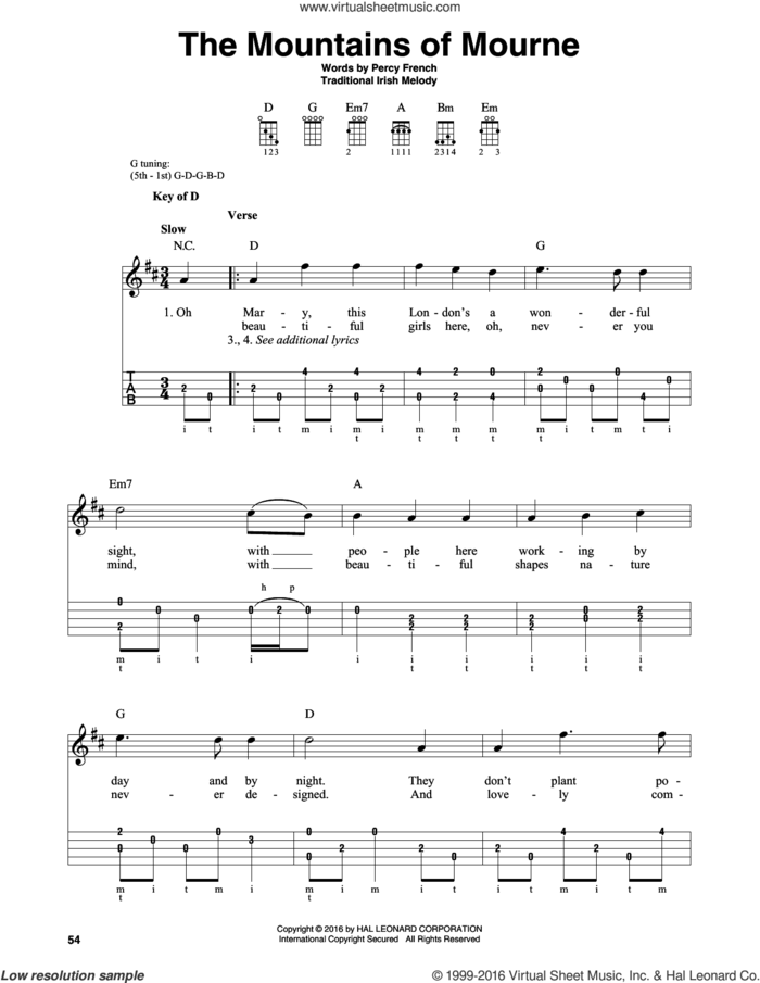 The Mountains Of Mourne sheet music for banjo solo by Percy French and Miscellaneous, intermediate skill level