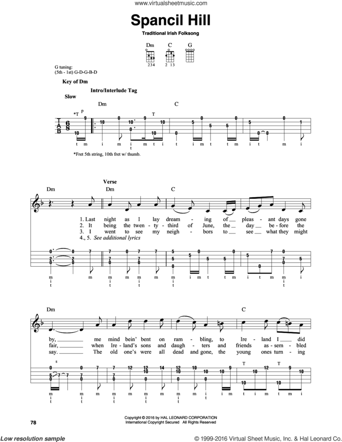 Spancil Hill sheet music for banjo solo (PDF)
