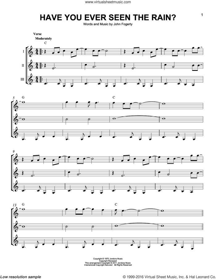 Have You Ever Seen The Rain? sheet music for guitar ensemble by Creedence Clearwater Revival and John Fogerty, intermediate skill level