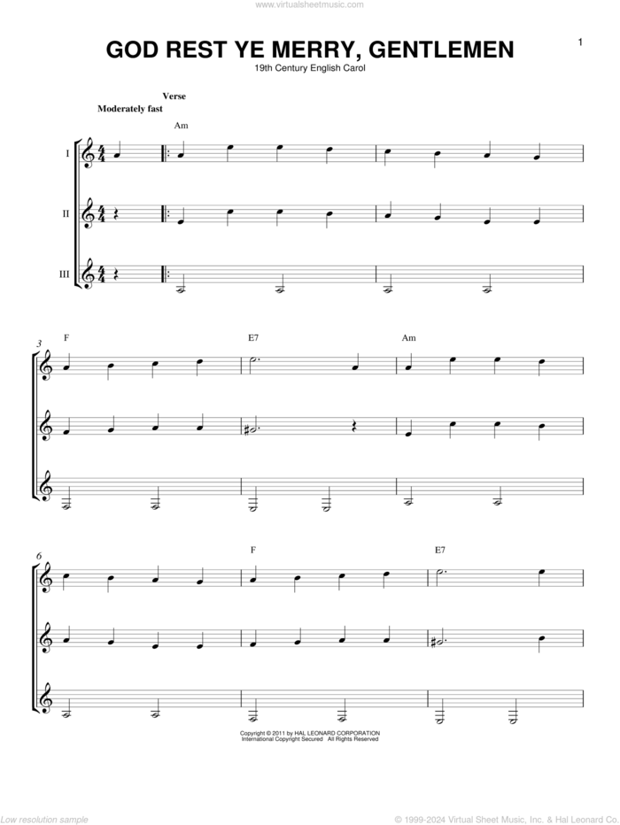 God Rest Ye Merry, Gentlemen sheet music for guitar ensemble, intermediate skill level