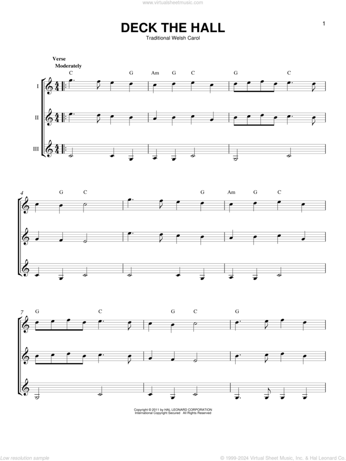 Deck The Hall sheet music for guitar ensemble, intermediate skill level