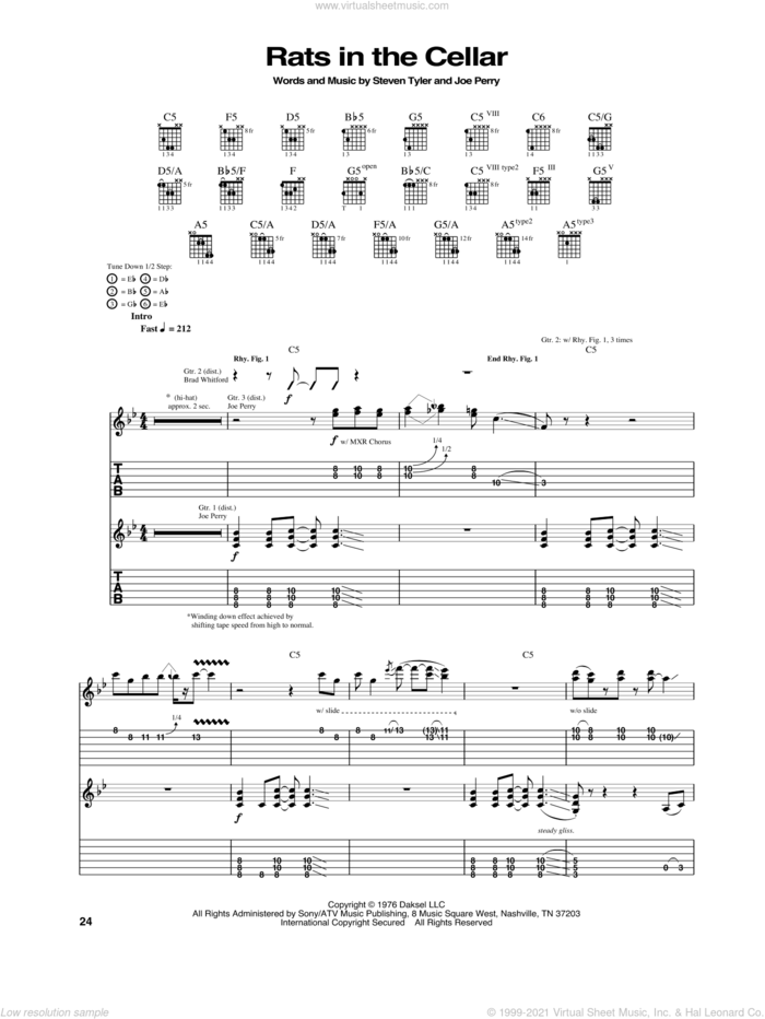 Rats In The Cellar sheet music for guitar (tablature) by Aerosmith, Joe Perry and Steven Tyler, intermediate skill level