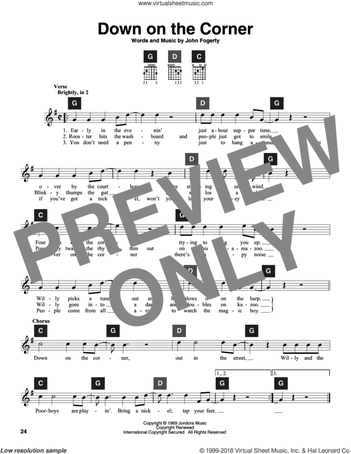 Down On The Corner sheet music for guitar solo (ChordBuddy system) by Creedence Clearwater Revival, Travis Perry and John Fogerty, intermediate guitar (ChordBuddy system)