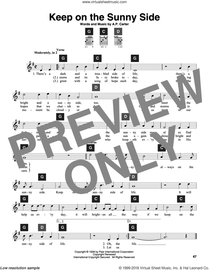 Keep On The Sunny Side sheet music for guitar solo (ChordBuddy system) by The Carter Family, Travis Perry and A.P. Carter, intermediate guitar (ChordBuddy system)