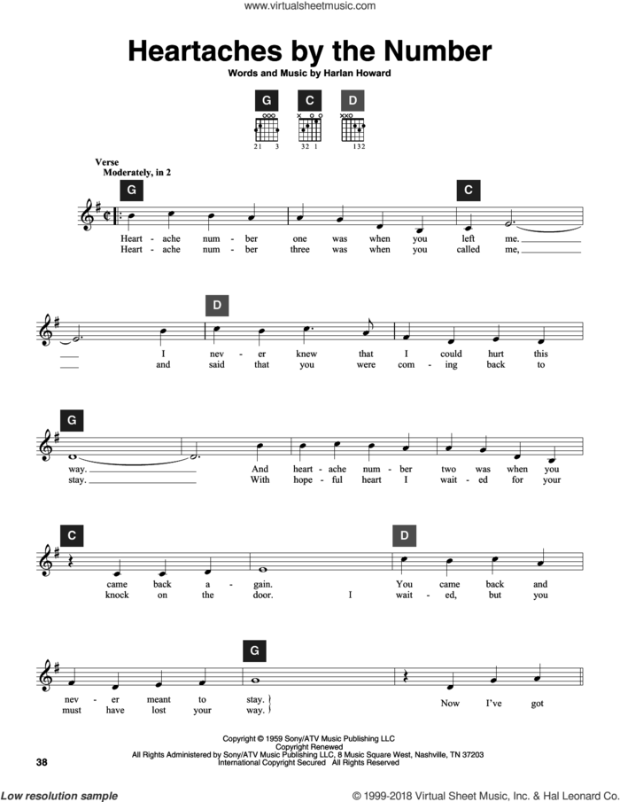 Heartaches By The Number sheet music for guitar solo (ChordBuddy system) by Ray Price, Guy Mitchell, Travis Perry and Harlan Howard, intermediate guitar (ChordBuddy system)